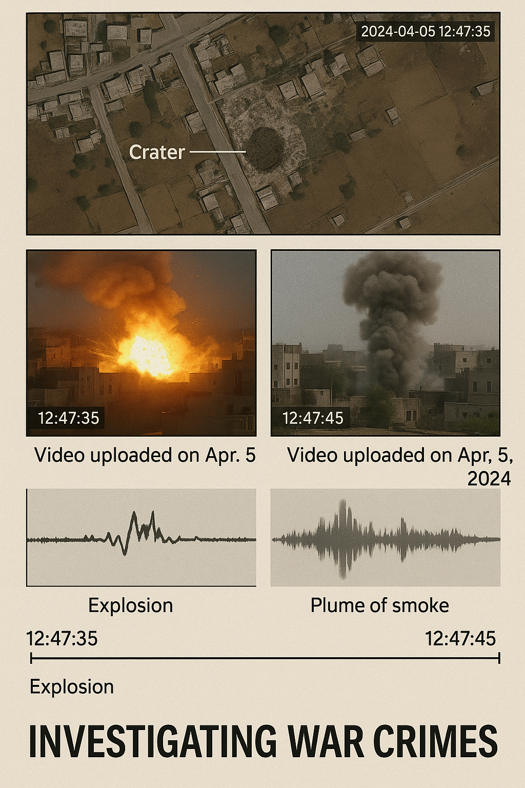 Timeline showing verified sequence of events in war crime investigation