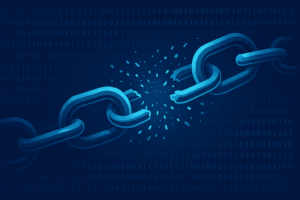 Broken digital chain symbolizing OSINT disruption of human trafficking networks