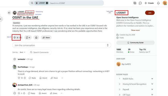 Twitter account screenshot with account link for OSINT research